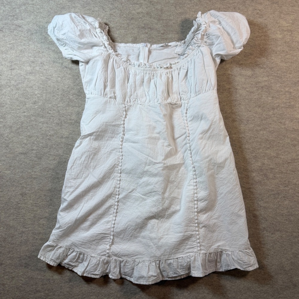Cotton On White Milkmaid Mini Dress Puff Sleeve Ruffle Hem Cottagecore Size M